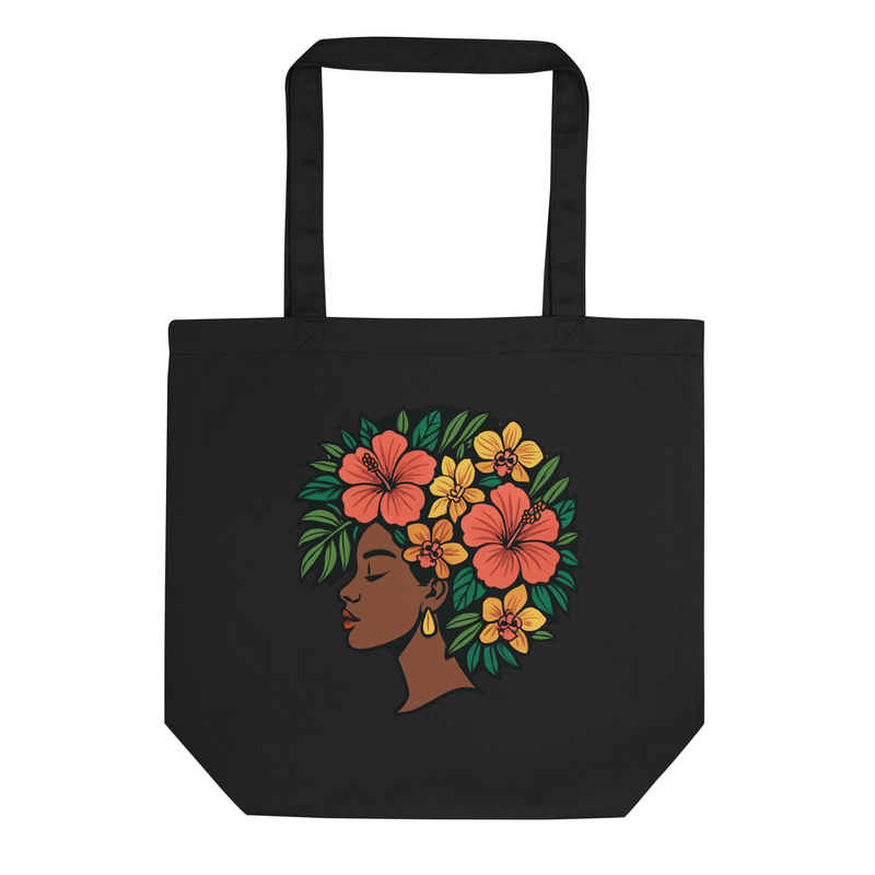 Eco Tote Bag Elegant African Woman with Vibrant Tropical Afro-Original