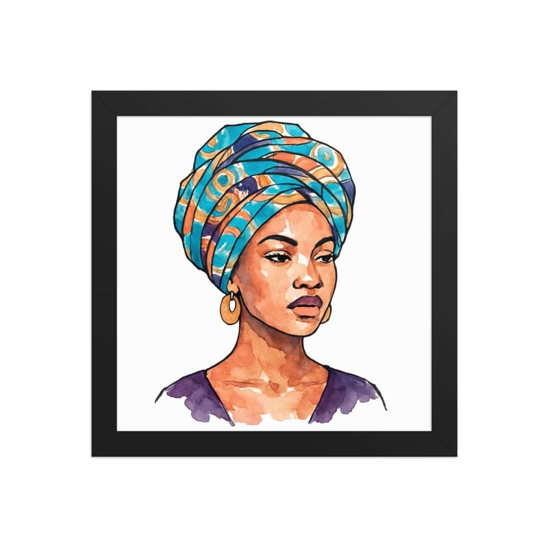 Framed poster Regal Woman in Turquoise & Coral Wax Turban-Original - Image 4