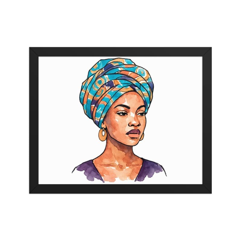 Framed poster Regal Woman in Turquoise & Coral Wax Turban-Original - Image 7