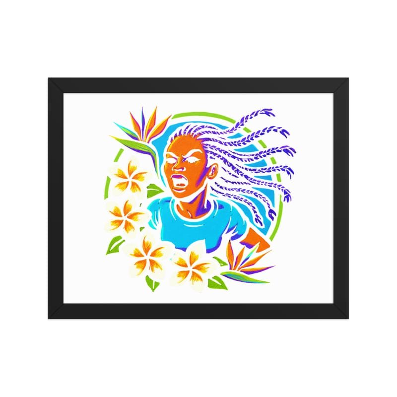 Framed poster Fierce Woman Bursting Through Tropical Blooms-Original - Image 3