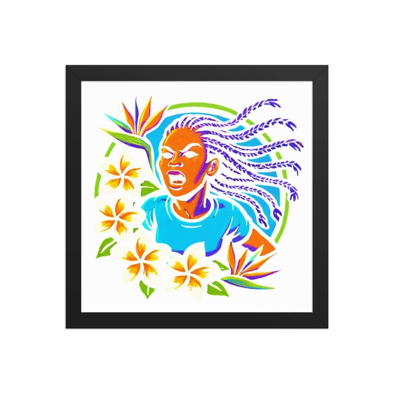Framed poster Fierce Woman Bursting Through Tropical Blooms-Original - Image 4