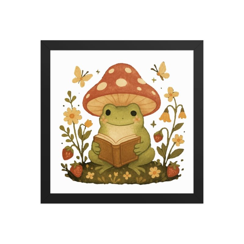 Framed poster Whimsical Frog Reading Under Mushroom Canopy-Original - Image 4