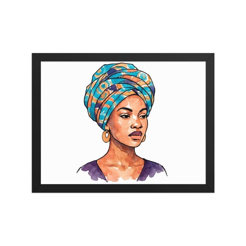 Framed poster Regal Woman in Turquoise & Coral Wax Turban-Original - Image 13