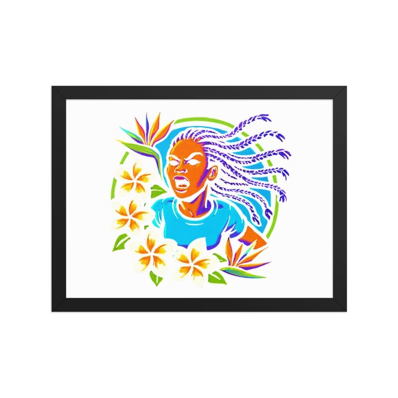 Framed poster Fierce Woman Bursting Through Tropical Blooms-Original - Image 5
