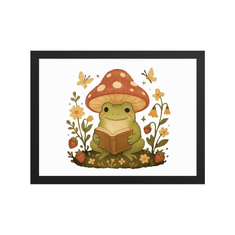 Framed poster Whimsical Frog Reading Under Mushroom Canopy-Original - Image 5