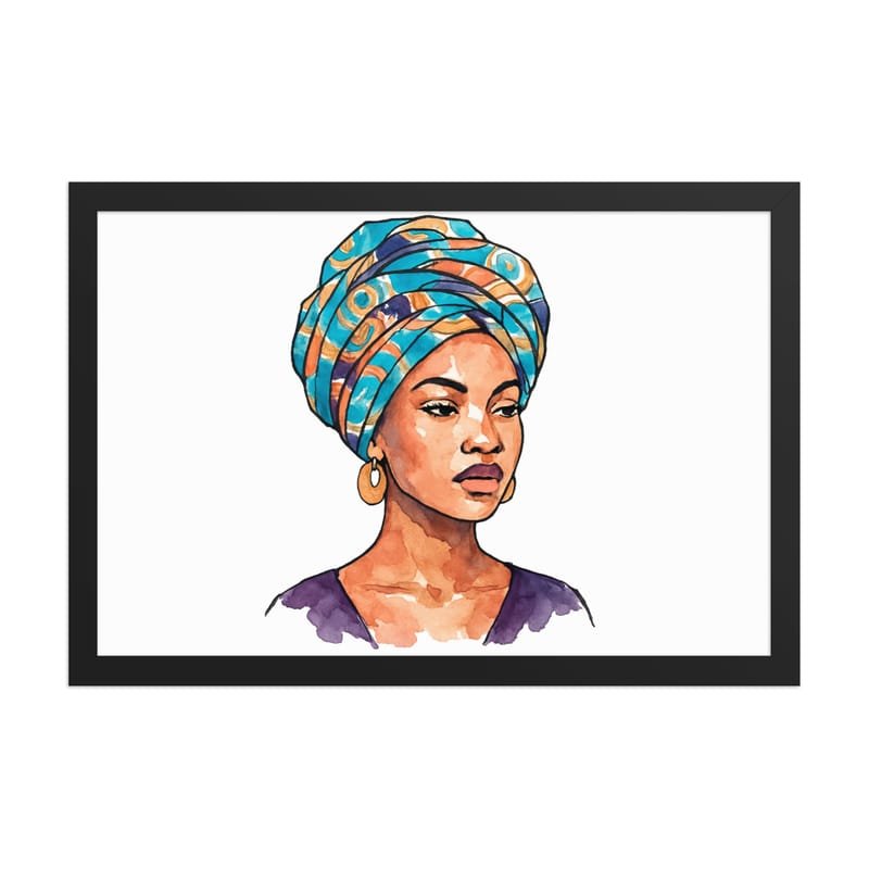 Framed poster Regal Woman in Turquoise & Coral Wax Turban-Original - Image 16