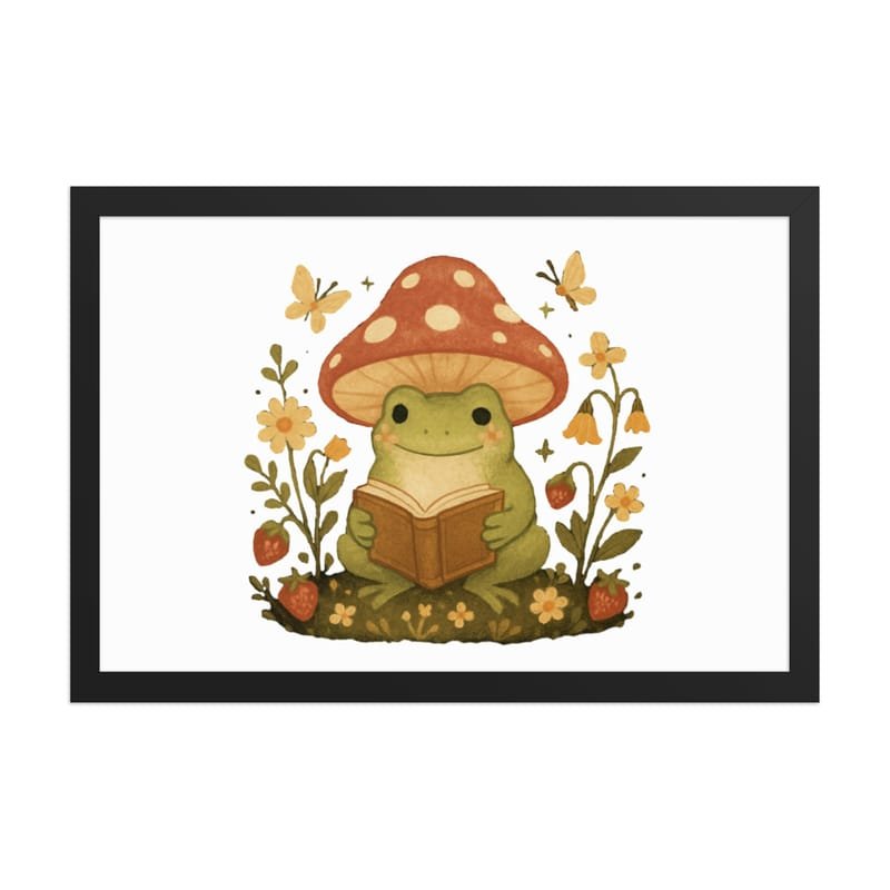 Framed poster Whimsical Frog Reading Under Mushroom Canopy-Original - Image 6