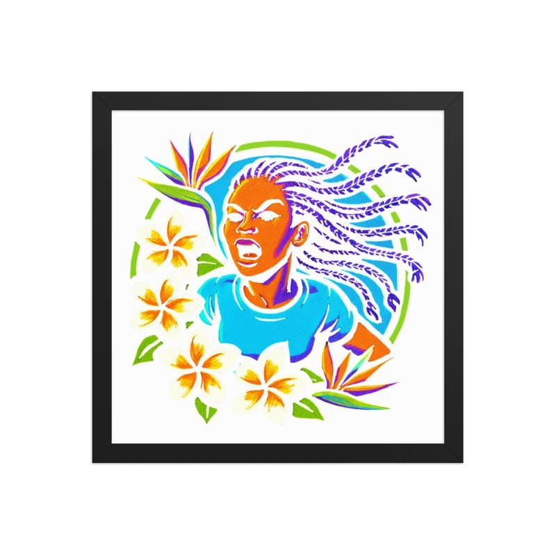 Framed poster Fierce Woman Bursting Through Tropical Blooms-Original - Image 7