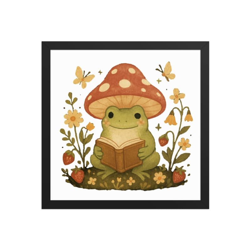 Framed poster Whimsical Frog Reading Under Mushroom Canopy-Original - Image 7