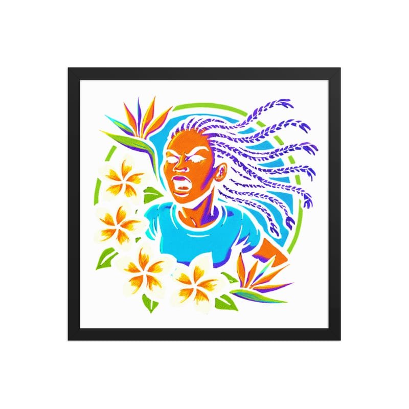 Framed poster Fierce Woman Bursting Through Tropical Blooms-Original - Image 8