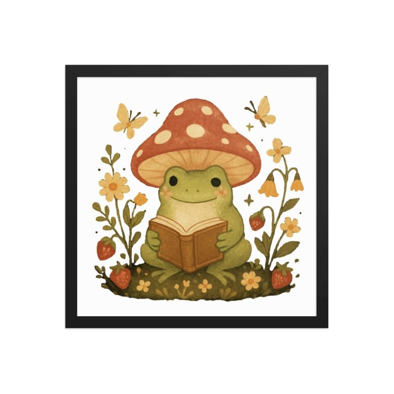 Framed poster Whimsical Frog Reading Under Mushroom Canopy-Original - Image 8
