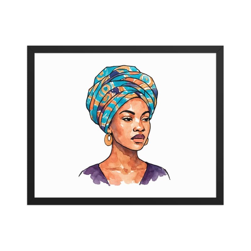 Framed poster Regal Woman in Turquoise & Coral Wax Turban-Original - Image 25