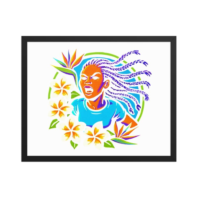 Framed poster Fierce Woman Bursting Through Tropical Blooms-Original - Image 9
