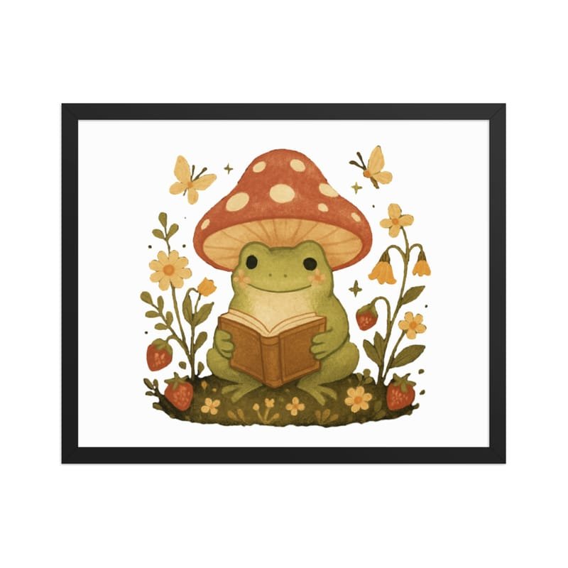 Framed poster Whimsical Frog Reading Under Mushroom Canopy-Original - Image 9