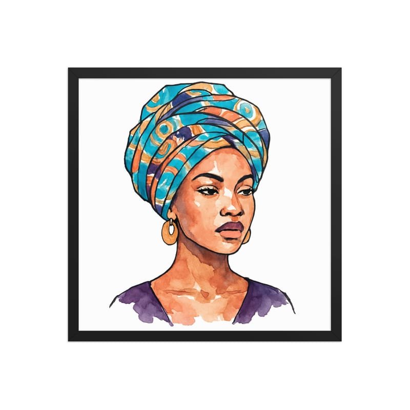 Framed poster Regal Woman in Turquoise & Coral Wax Turban-Original - Image 28
