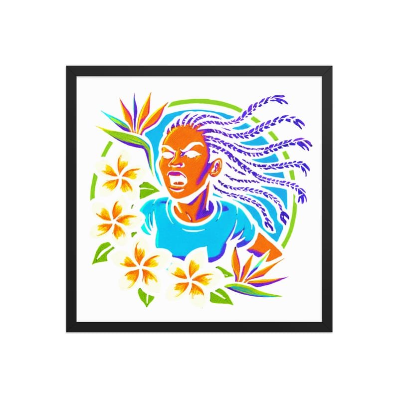Framed poster Fierce Woman Bursting Through Tropical Blooms-Original - Image 10