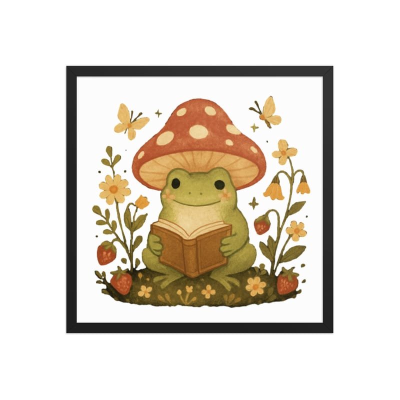 Framed poster Whimsical Frog Reading Under Mushroom Canopy-Original - Image 10