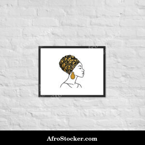 Framed poster Elegant Afro Profile with Gold-Patterned Headwrap-Original