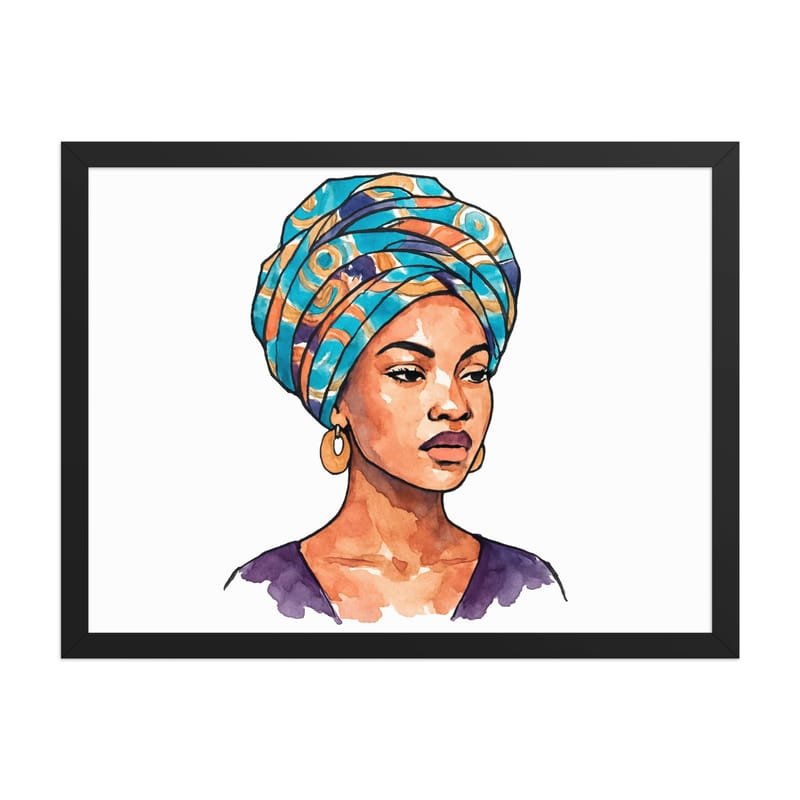 Framed poster Regal Woman in Turquoise & Coral Wax Turban-Original - Image 31