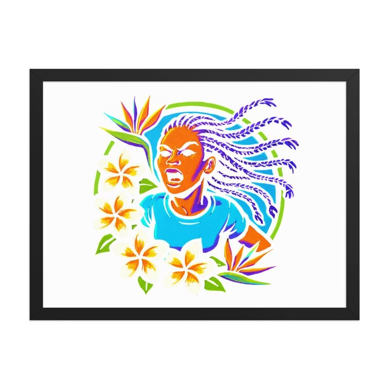 Framed poster Fierce Woman Bursting Through Tropical Blooms-Original - Image 11