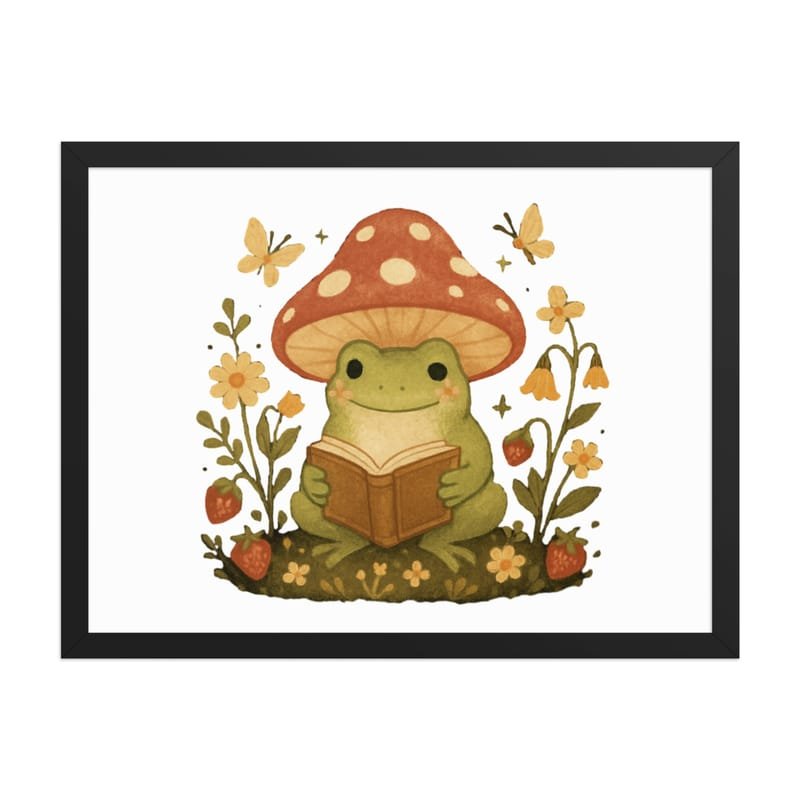 Framed poster Whimsical Frog Reading Under Mushroom Canopy-Original - Image 11