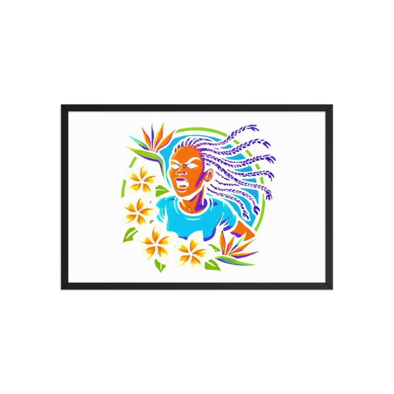 Framed poster Fierce Woman Bursting Through Tropical Blooms-Original - Image 12