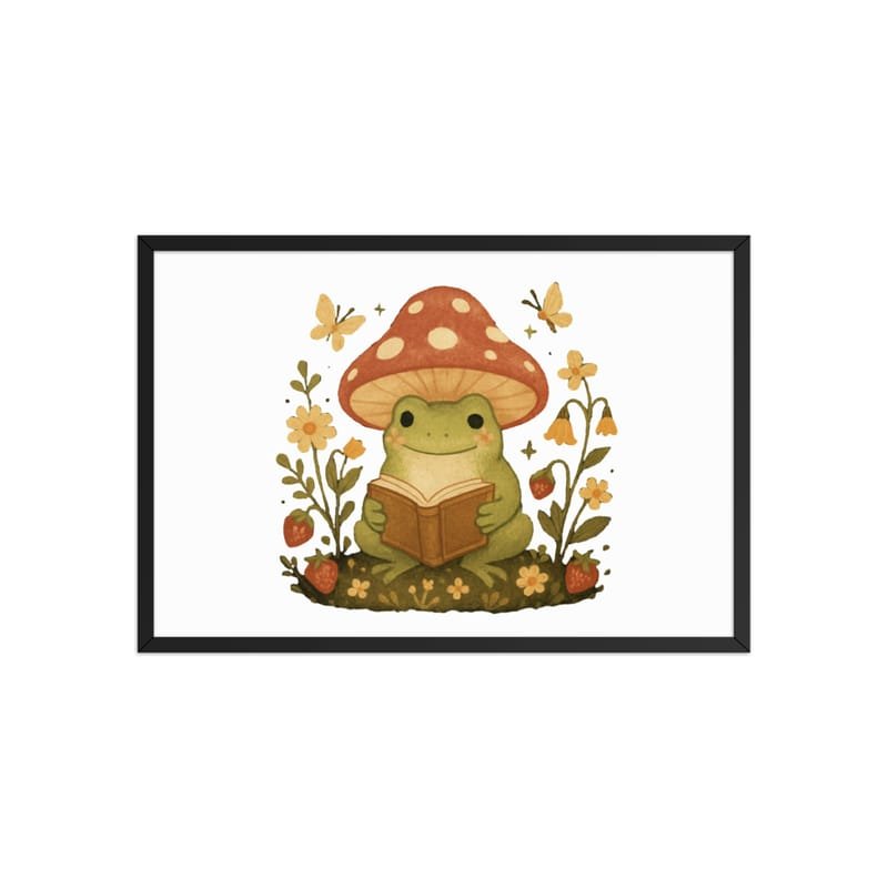 Framed poster Whimsical Frog Reading Under Mushroom Canopy-Original - Image 12