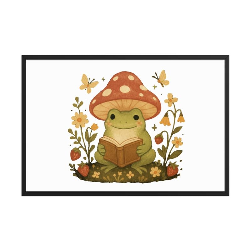 Framed poster Whimsical Frog Reading Under Mushroom Canopy-Original - Image 13