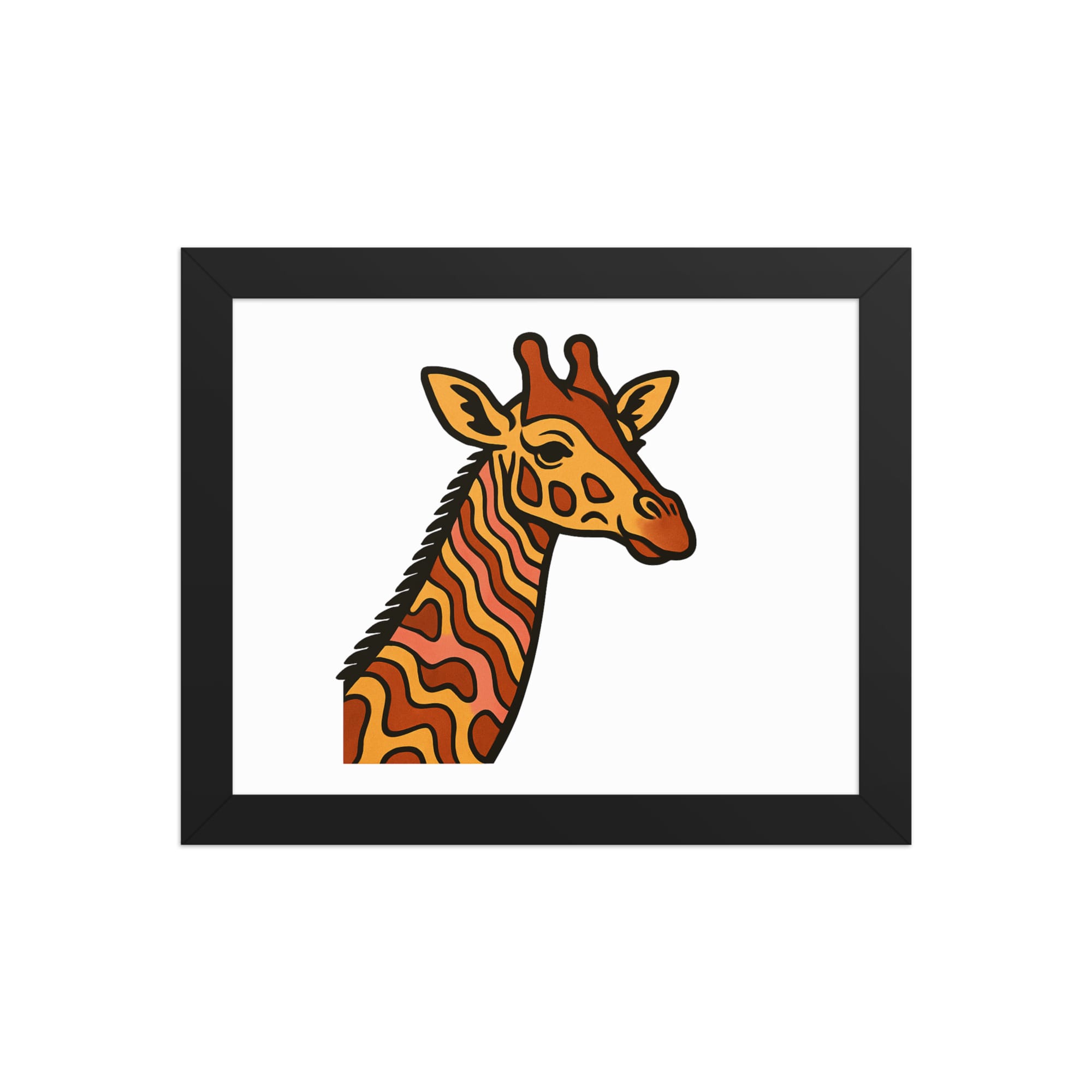 Framed poster Psychedelic 70s Giraffe with Wavy Warm Stripes-Original