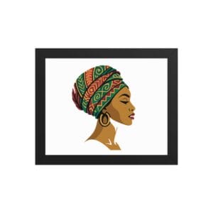 Framed poster Elegant African Woman in Vibrant Wax Headwrap-Original