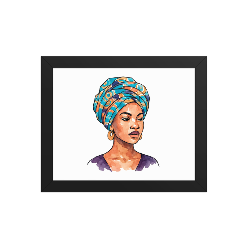 Framed poster Regal Woman in Turquoise & Coral Wax Turban-Original