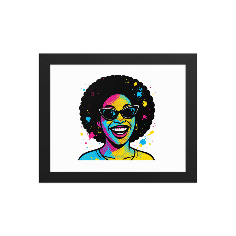 Framed poster Vibrant Afro Pop-Art Woman with Cat-Eye Shades-Original