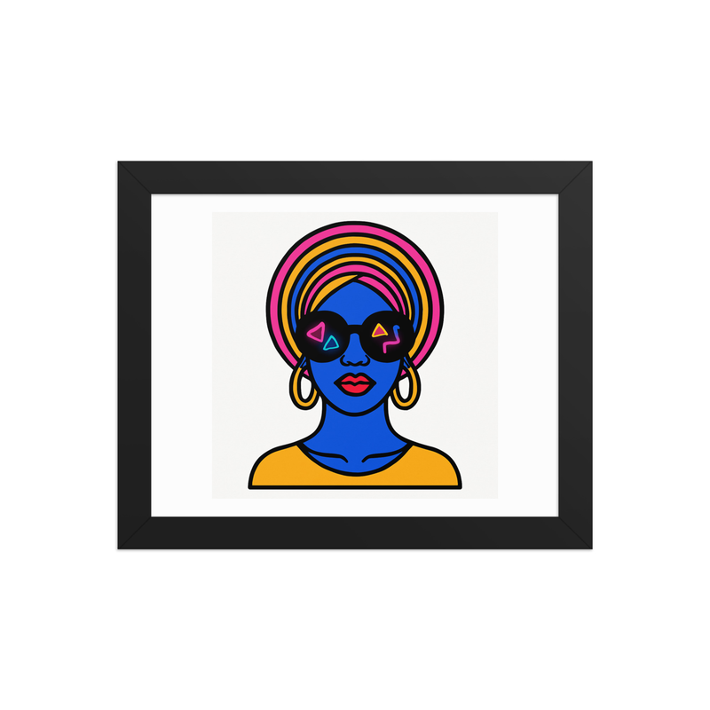 Framed poster Psychedelic Afro Queen with Neon Sunglasses