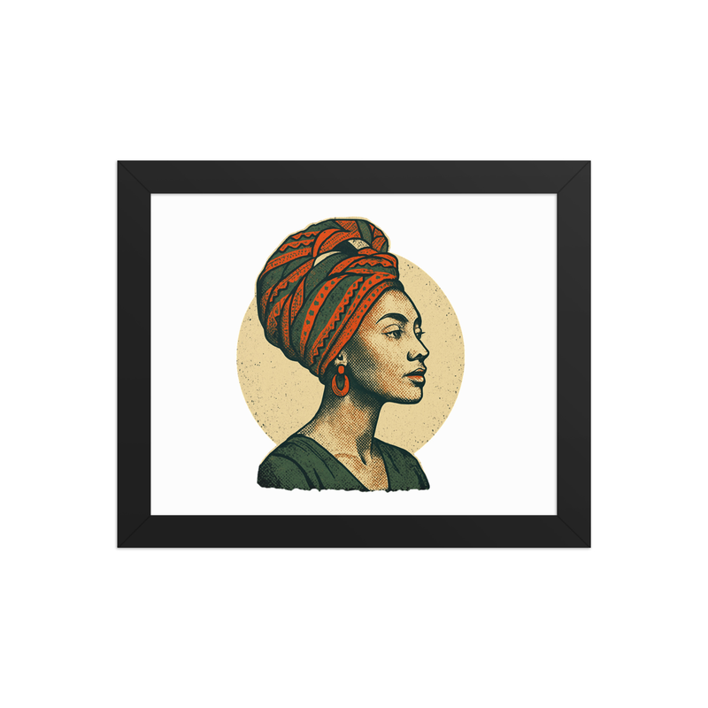 Framed poster Poised Lady in Vibrant African Wax Turban-Original
