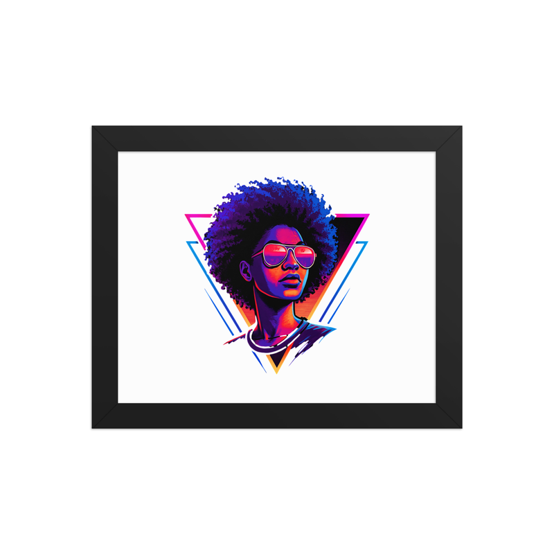 Framed poster Neon Afro Queen with Mirrored Aviators-Original