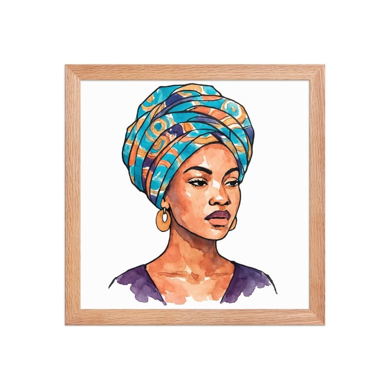 Framed poster Regal Woman in Turquoise & Coral Wax Turban-Original - Image 11