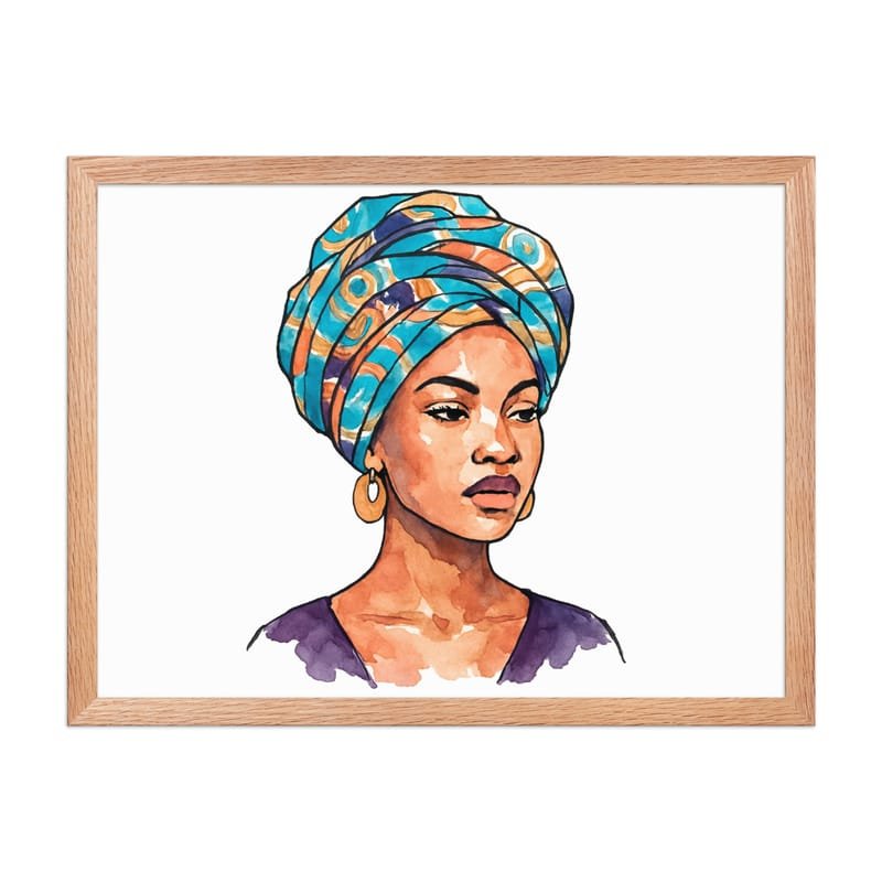 Framed poster Regal Woman in Turquoise & Coral Wax Turban-Original - Image 32