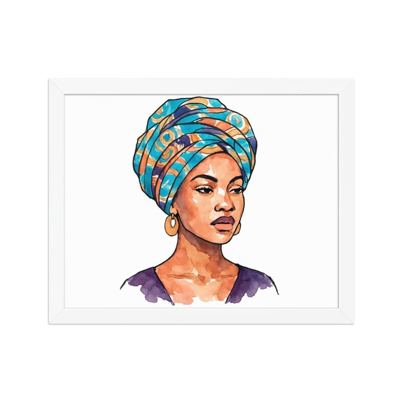 Framed poster Regal Woman in Turquoise & Coral Wax Turban-Original - Image 9