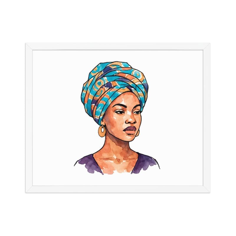 Framed poster Regal Woman in Turquoise & Coral Wax Turban-Original - Image 27