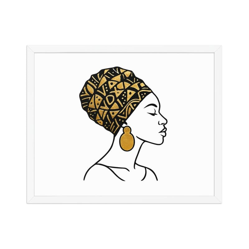 Framed poster Elegant Afro Profile with Gold-Patterned Headwrap-Original - Image 27
