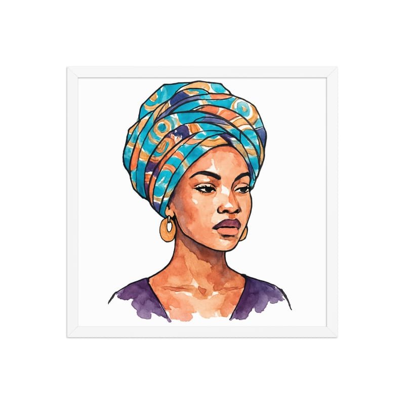 Framed poster Regal Woman in Turquoise & Coral Wax Turban-Original - Image 30