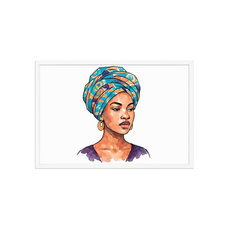 Framed poster Regal Woman in Turquoise & Coral Wax Turban-Original - Image 36