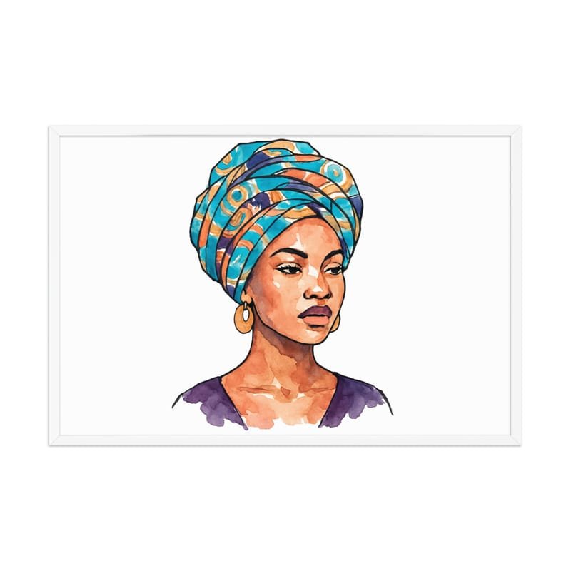 Framed poster Regal Woman in Turquoise & Coral Wax Turban-Original - Image 39