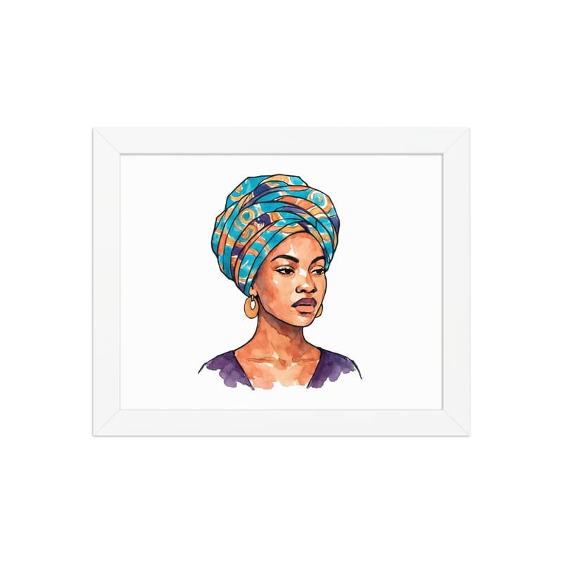 Framed poster Regal Woman in Turquoise & Coral Wax Turban-Original - Image 3
