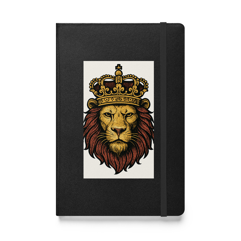 Hardcover bound notebook Regal Lion Head with Ornate Crown Emblem-Original