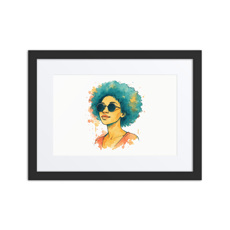 Framed poster Sunset Vibes Woman with Afro & Sunglasses