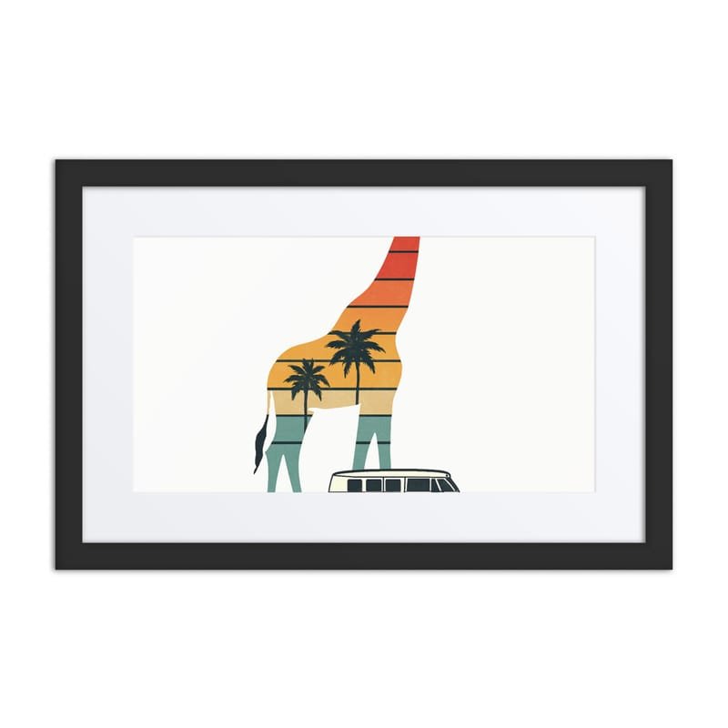 Framed poster Retro Sunset Giraffe Drive with VW Camper Van-Original - Image 2