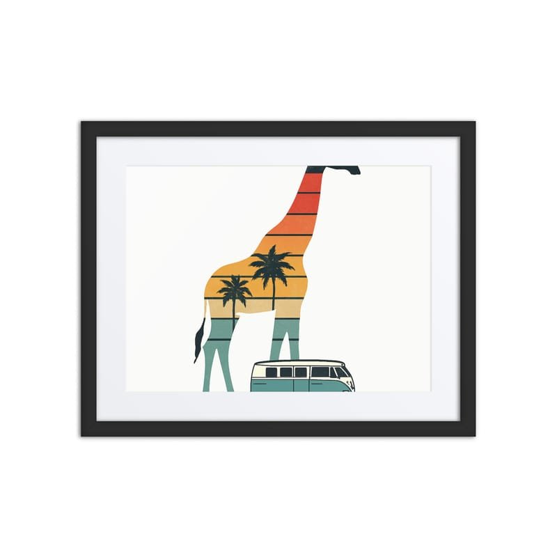 Framed poster Retro Sunset Giraffe Drive with VW Camper Van-Original - Image 3