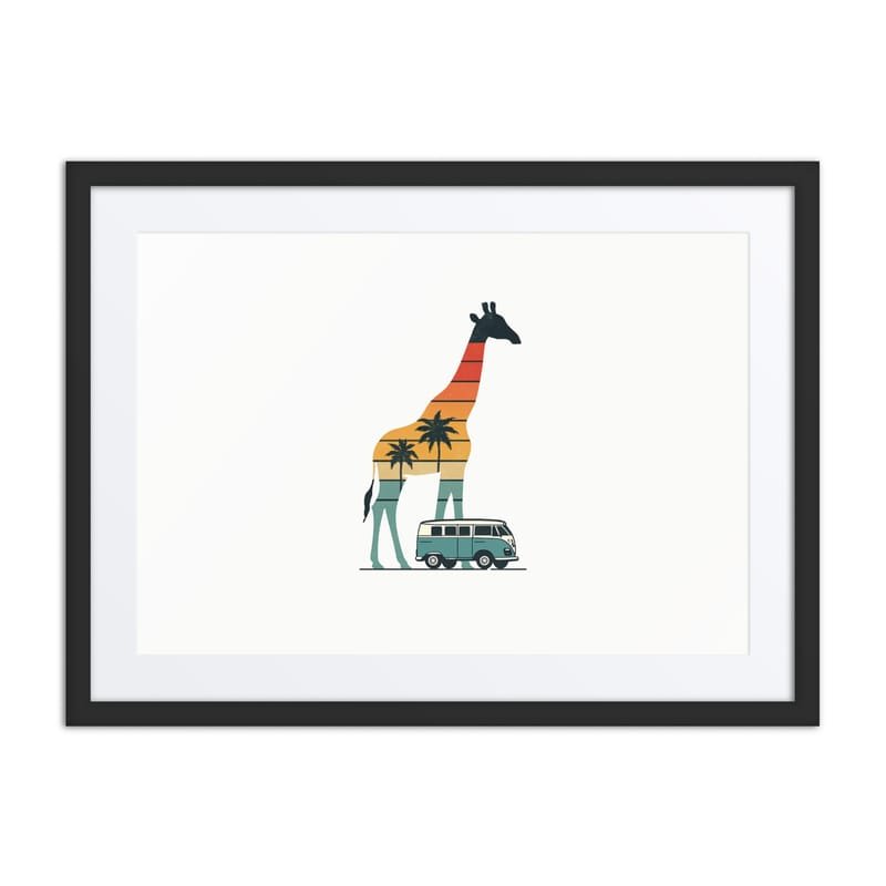 Framed poster Retro Sunset Giraffe Drive with VW Camper Van-Original - Image 4
