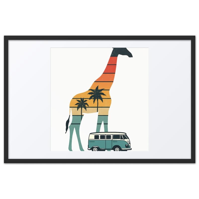 Framed poster Retro Sunset Giraffe Drive with VW Camper Van-Original - Image 5
